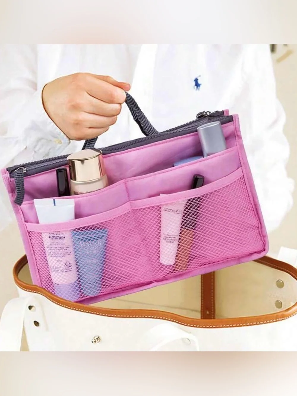 Pink Handbag Organizer Insert Tote Bag Shaper Purse Liner Multi-Pocket NWT